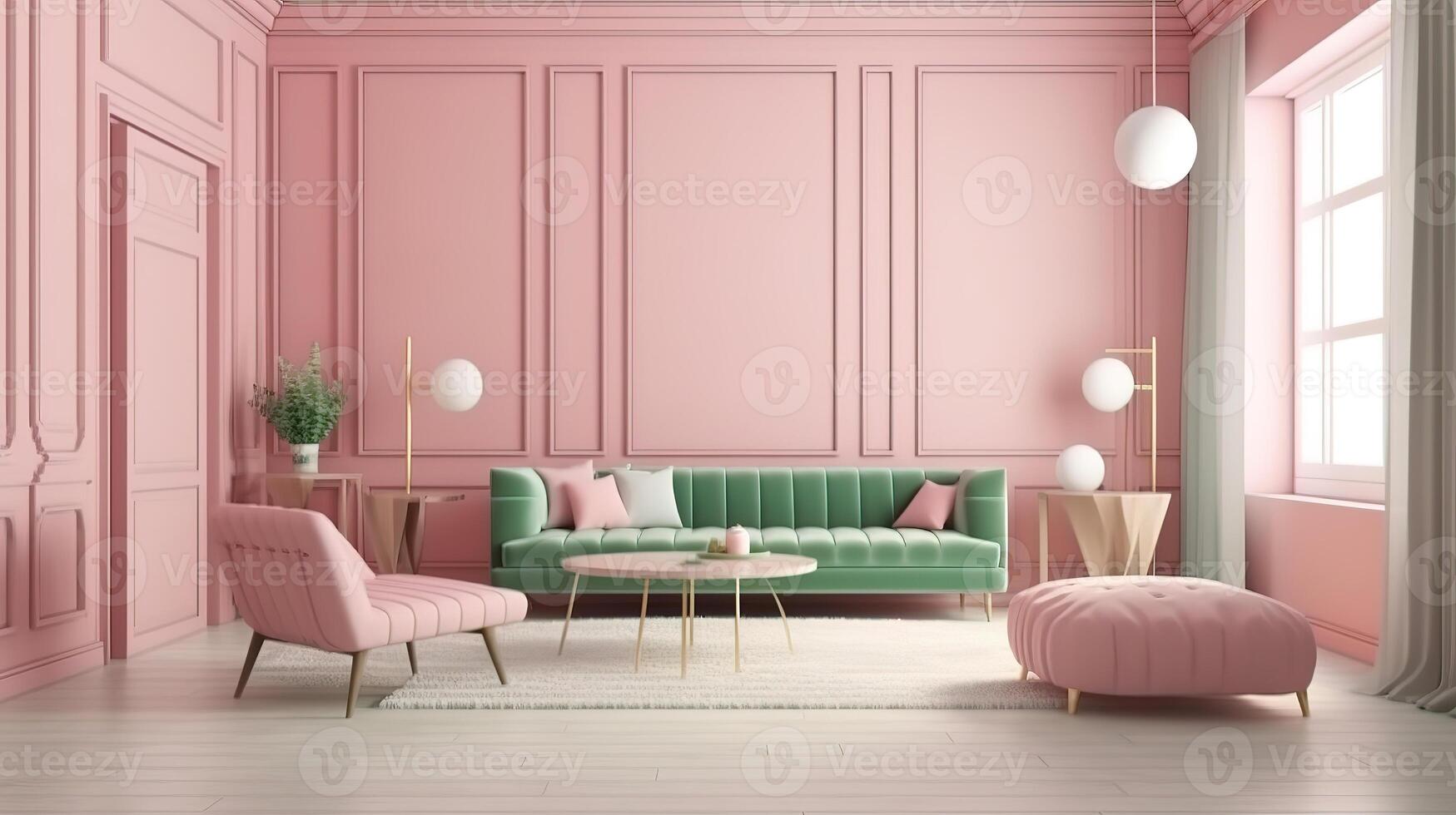 Sofa in red living room with copy space for mock up. photo