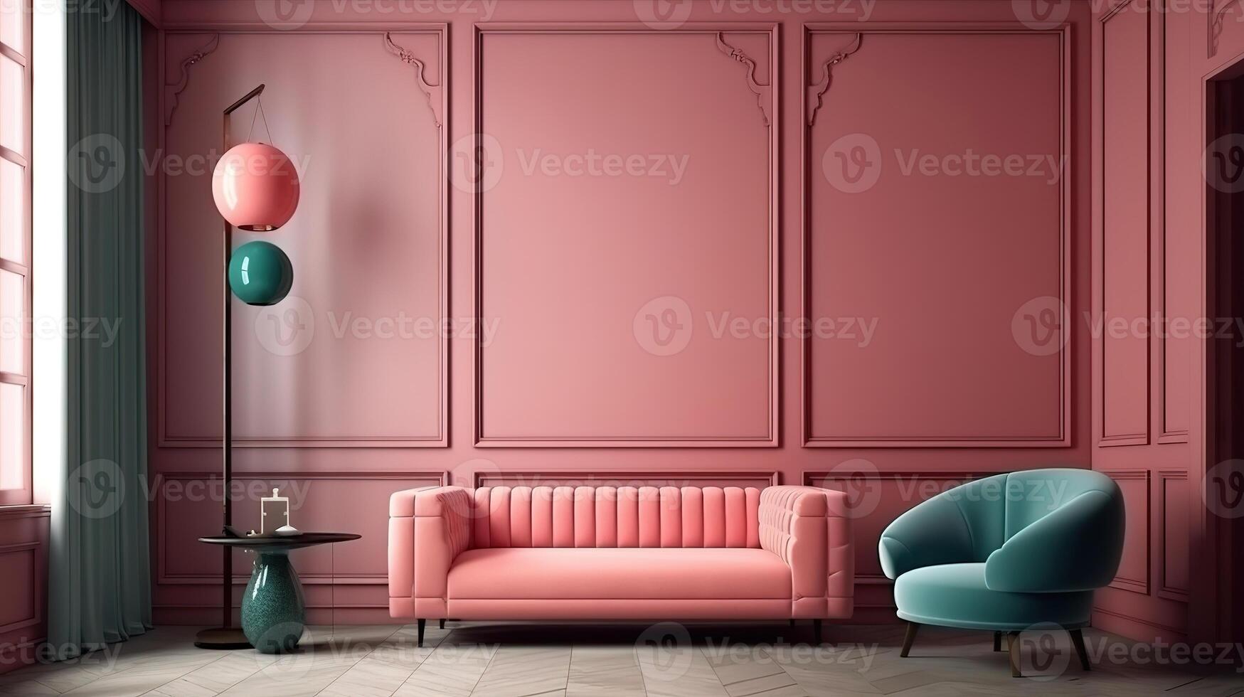 Mockup frames in vintage interior background, 3d render, Bright color. photo
