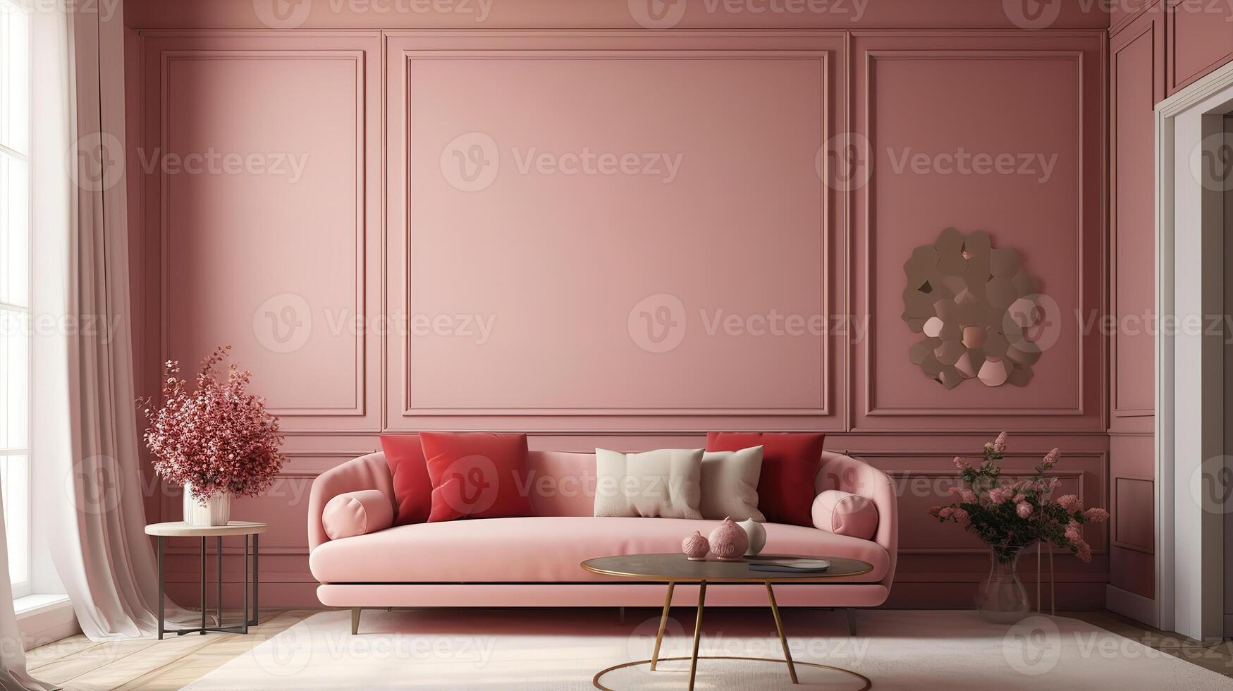 Home mock up, modern feminine living room interior background. photo