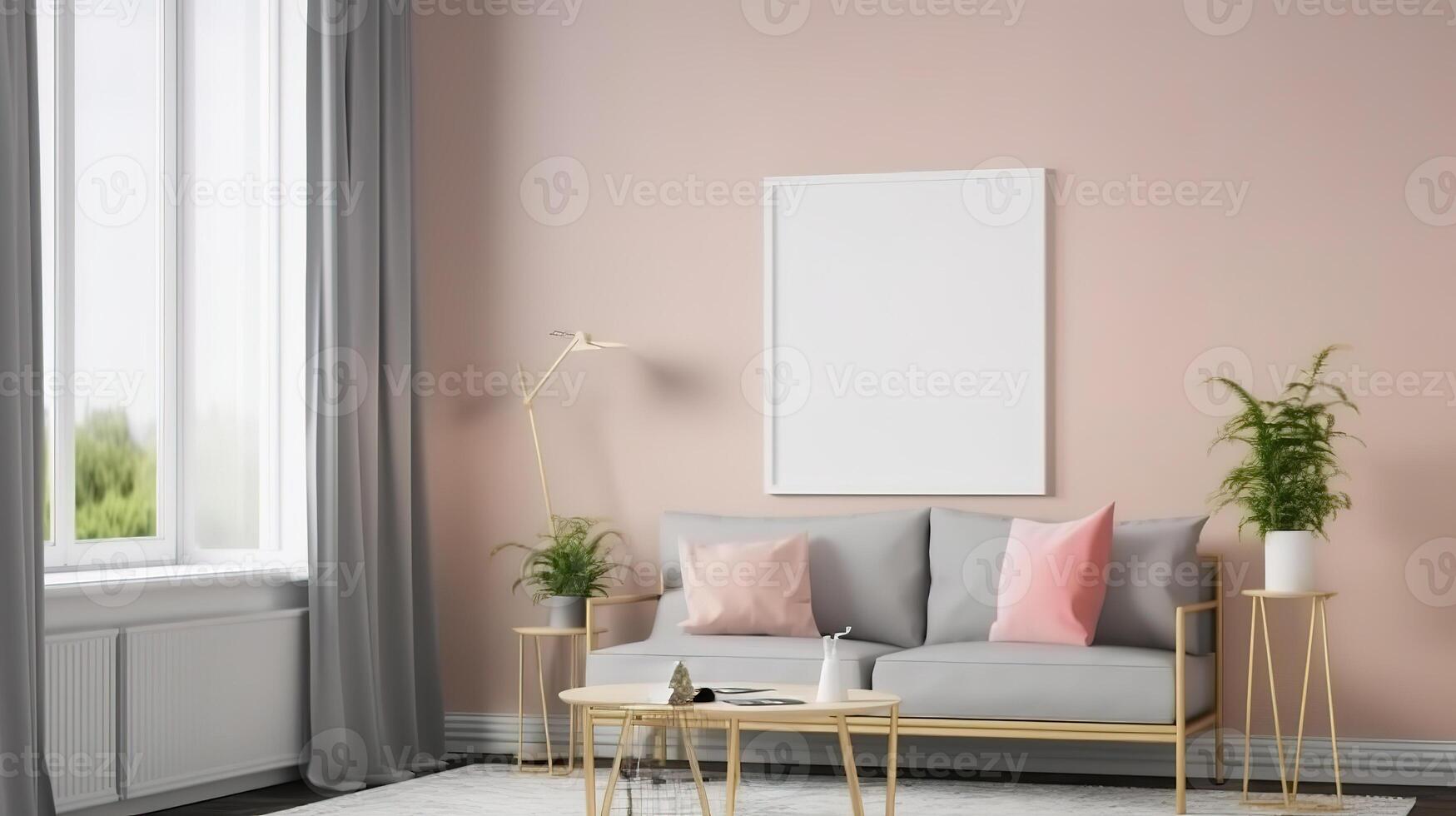 Frame mockup in fresh spring living room interior background. photo