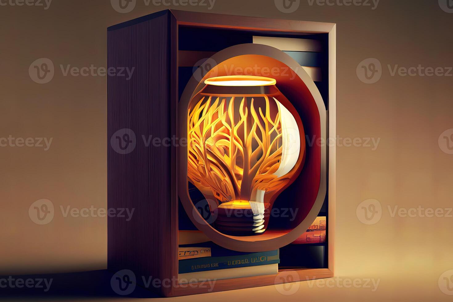 3d bookshelf in form of bulb. photo