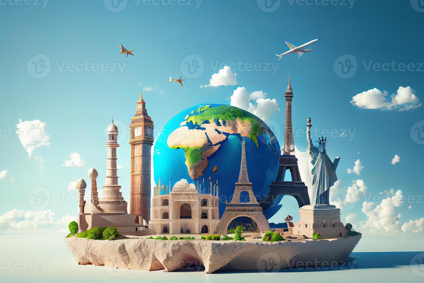 3D illustrator of Island. 3D rendering of a low polygon model including path selection. photo