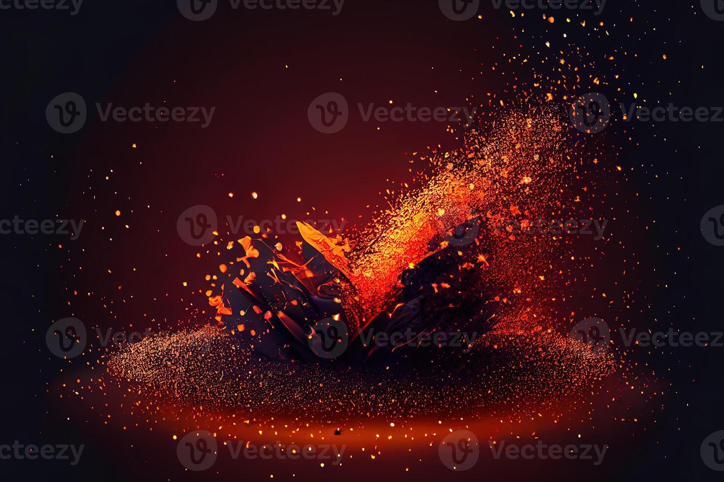 Wonderful Fire embers particles over color background, Fire sparks background, Abstract dark glitter fire particles lights. photo