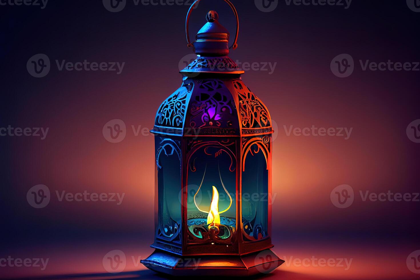 Attractive Arabic lantern with burning candle, nice color. photo