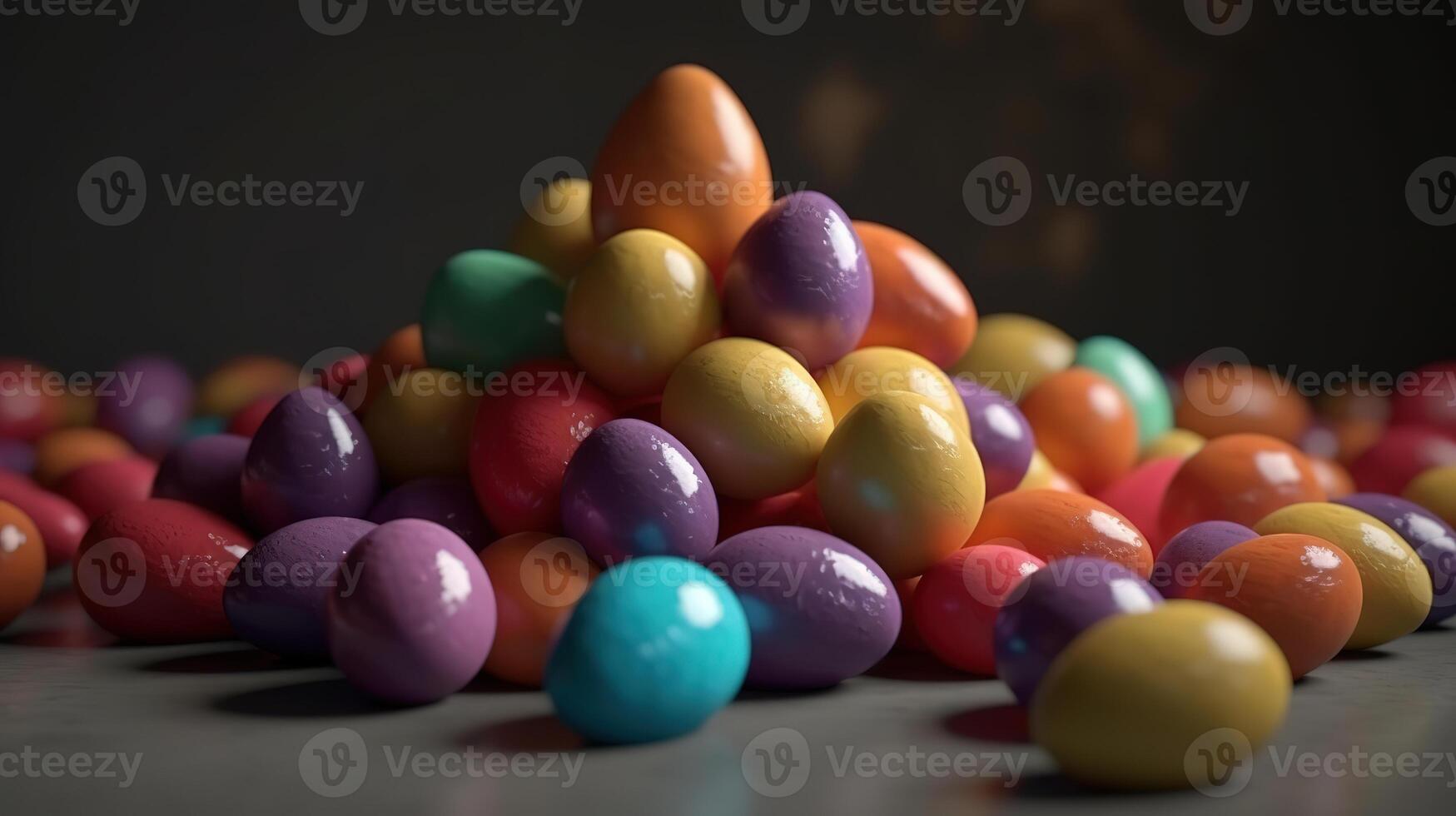 Pile of colorful easter eggs 3d illustration, Bright color. photo