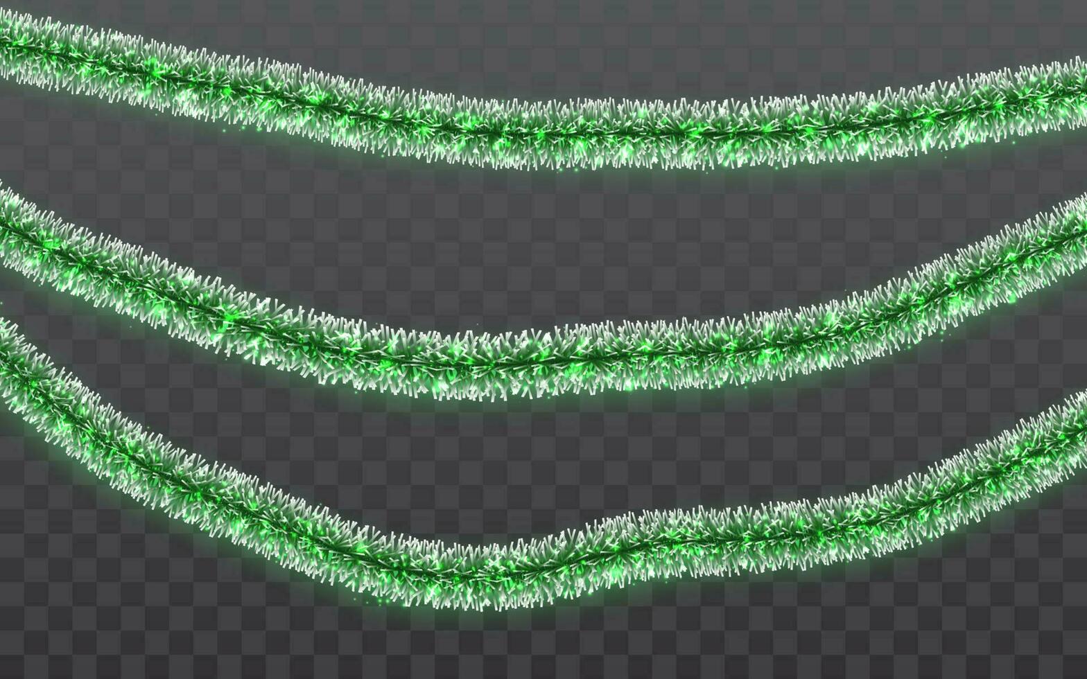 Christmas or New Year traditional decorations. Hanging glitter Xmas tinsel garland. Decor element. Vector illustration