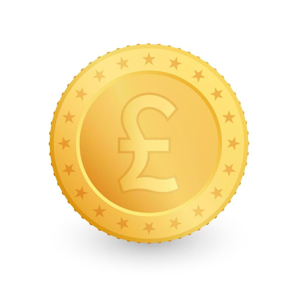 Pound Gold coin isolated on white background. Vector illustration