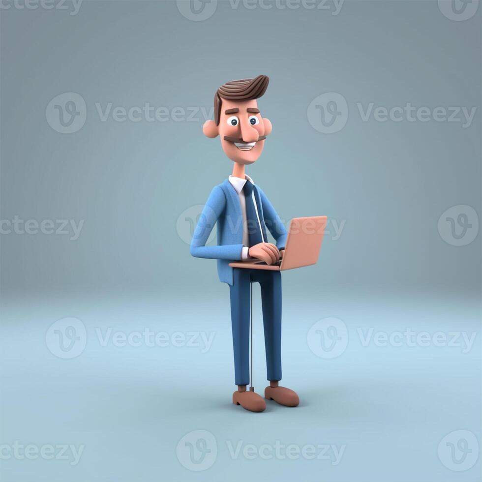 A cartoon character with a laptop in his hand Generated photo