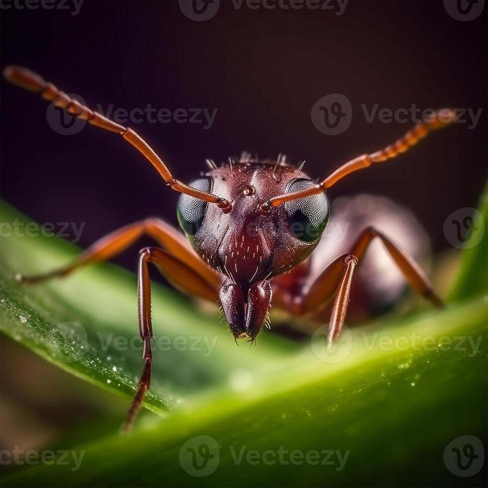 un cerca arriba de un rojo hormiga generativo ai generado foto