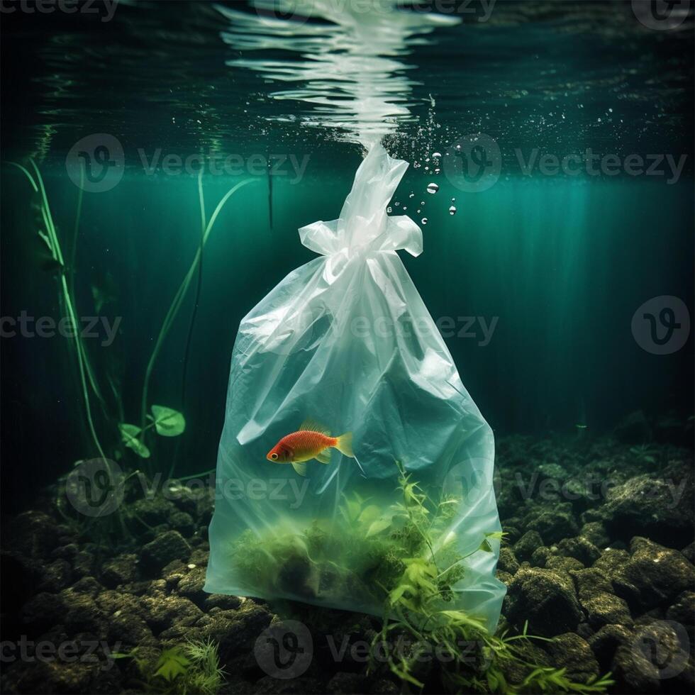 un el plastico bolso con un pescado generativo ai generado foto