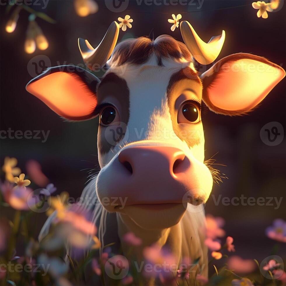 un vaca en un campo de flores generativo ai generado foto