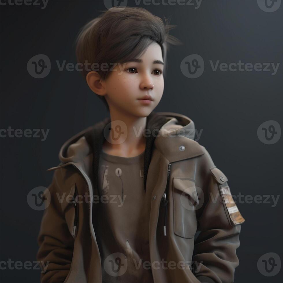 A young boy wearing a jacket Generated photo