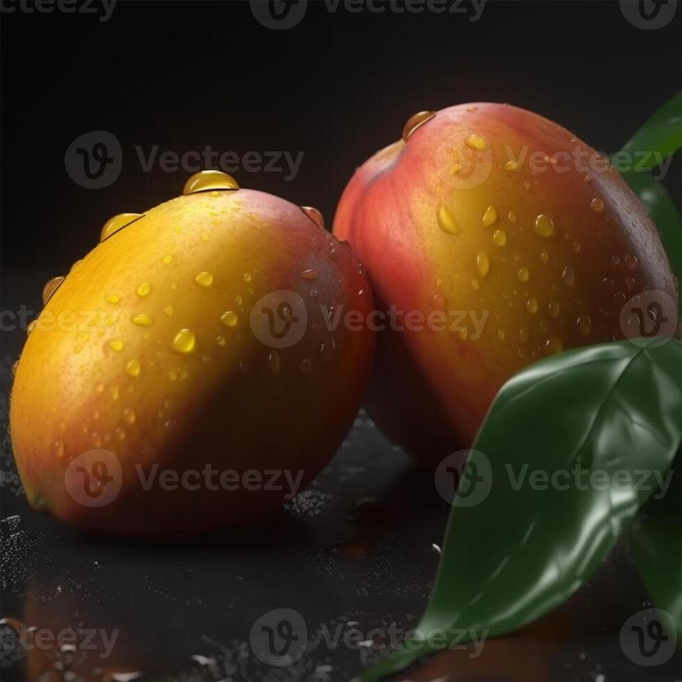 Mangos with green leaves Generated photo