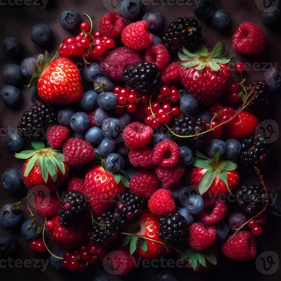 A bowl of fruit with berries Generated photo