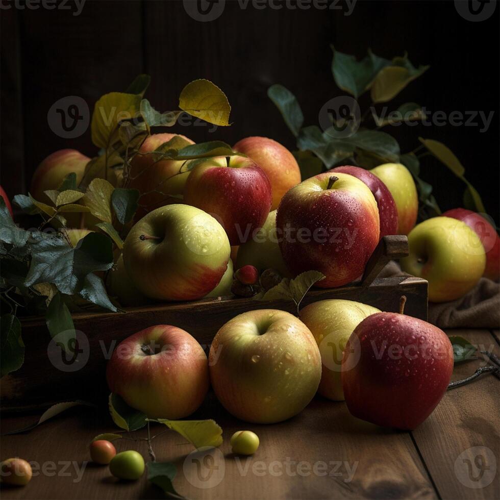 A bowl of apples Generated photo