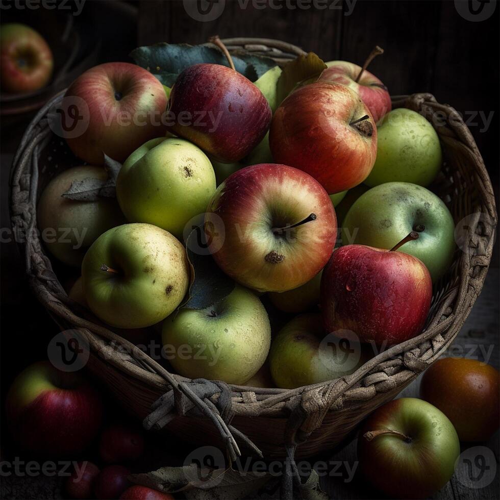 A bowl of apples Generated photo