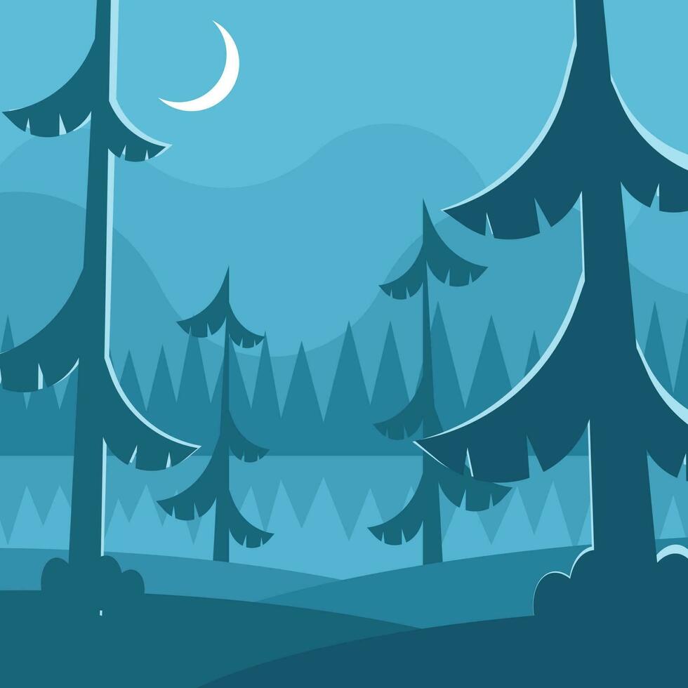 Forest Landscape In The Night, Isolated Background. vector