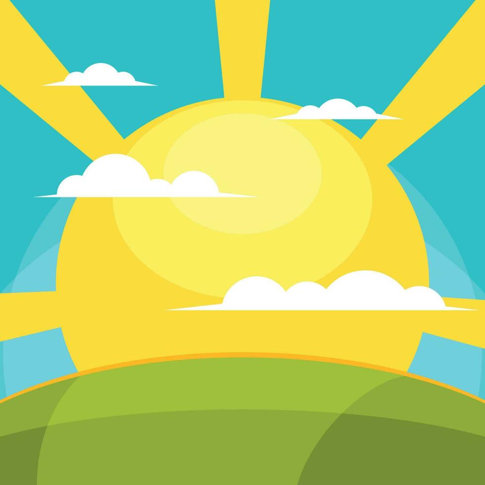 Sunrise Behind The Hill, Isolated Background. vector