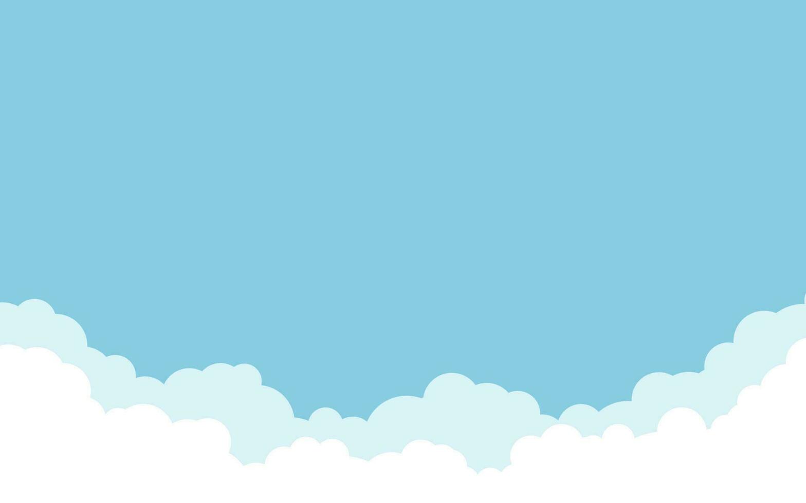 Blue sky with white clouds background. Cartoon flat style design. Vector illustration