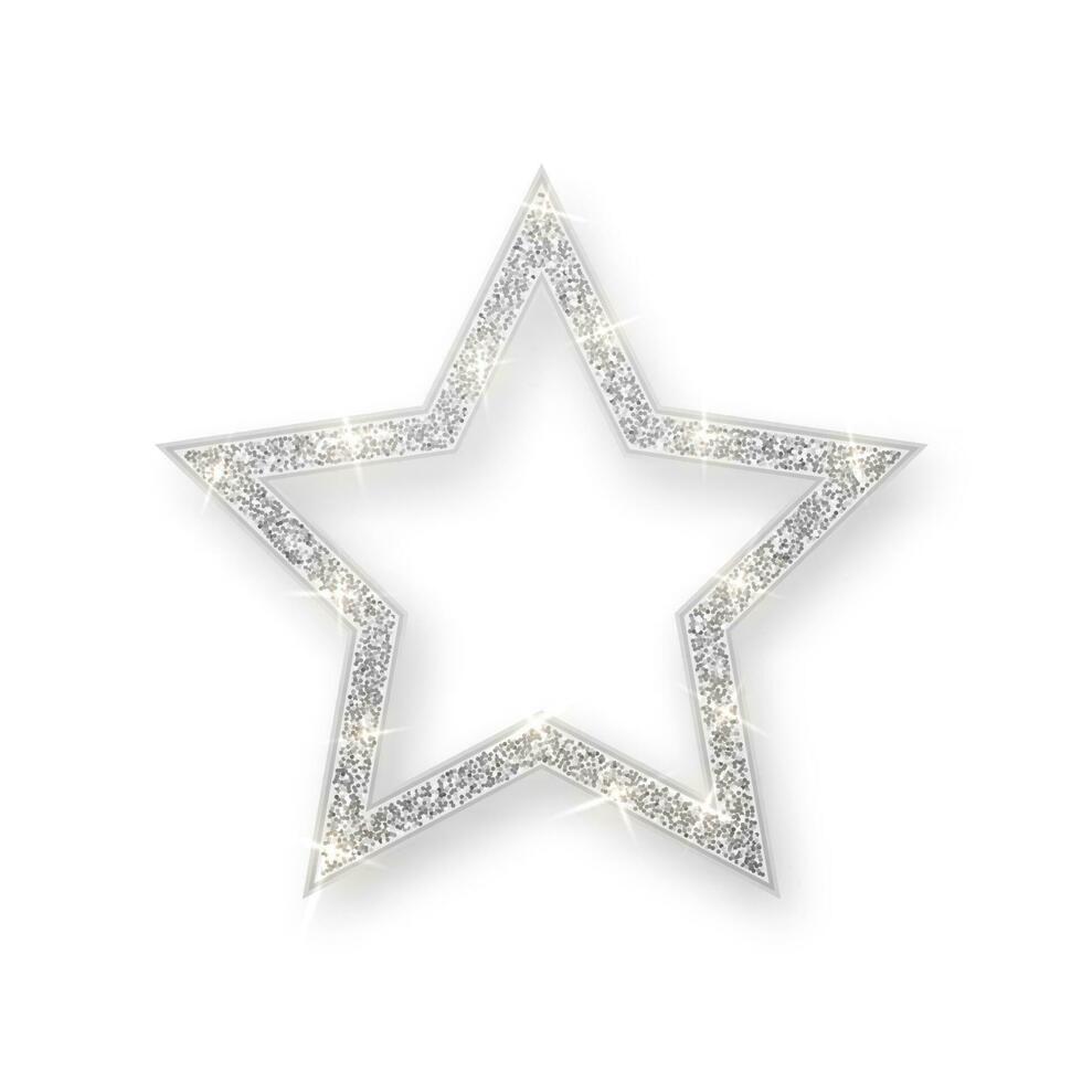 plata brillante Brillantina brillante estrella con sombra aislado en blanco antecedentes. vector ilustración