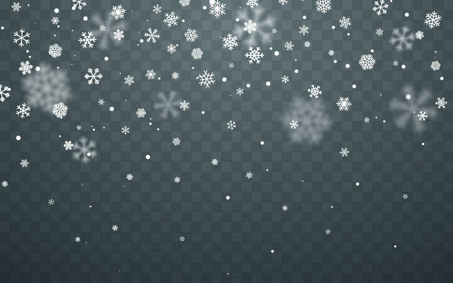 Christmas snow. Falling snowflakes on dark background. Snowfall. Vector illustration