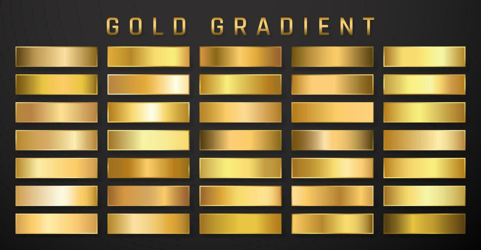 Collection of golden metallic gradient. Brilliant plates with gold effect. Vector illustration
