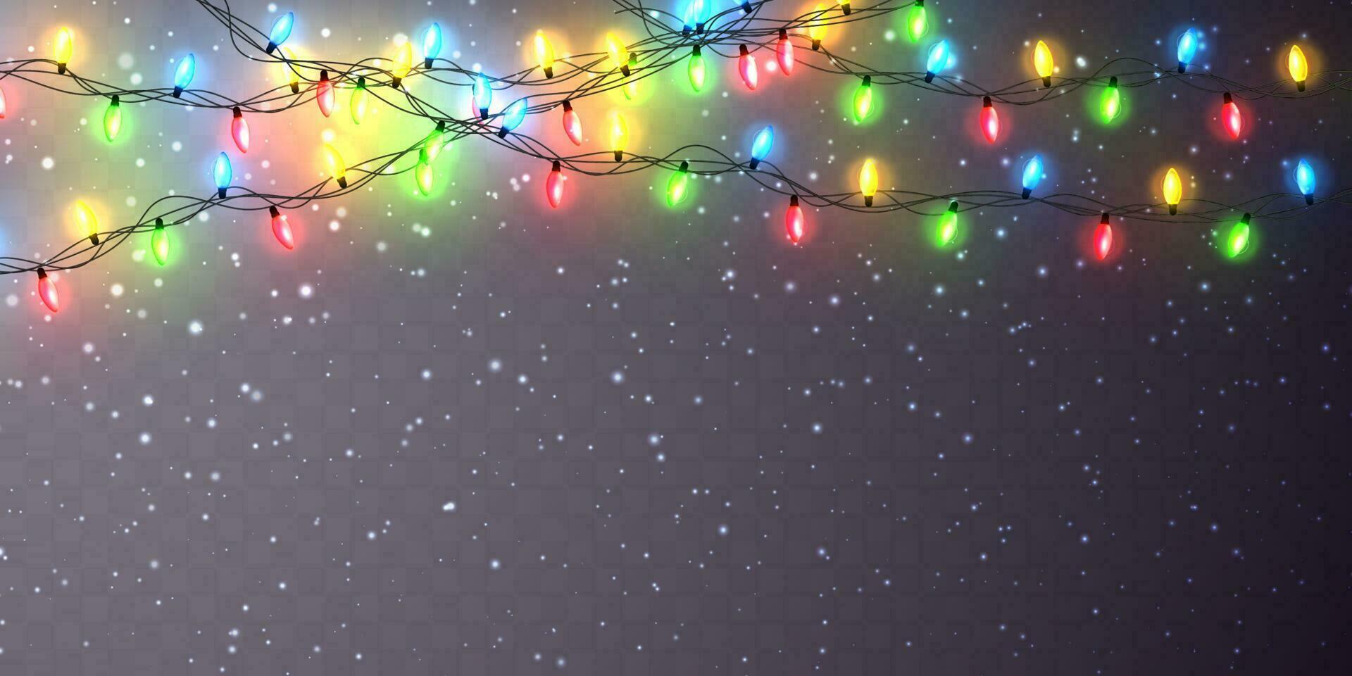 Navidad color guirnalda, festivo decoraciones brillante Navidad luces transparente efecto decoración en oscuro antecedentes. vector ilustración