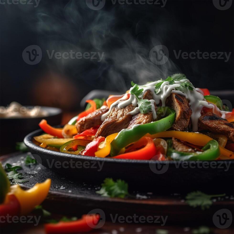 A plate of food with a smokey Generated photo