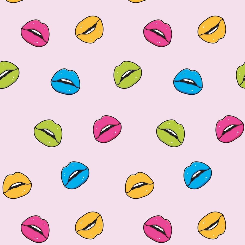 Seamless pattern multicolored lips. Vector illustration.