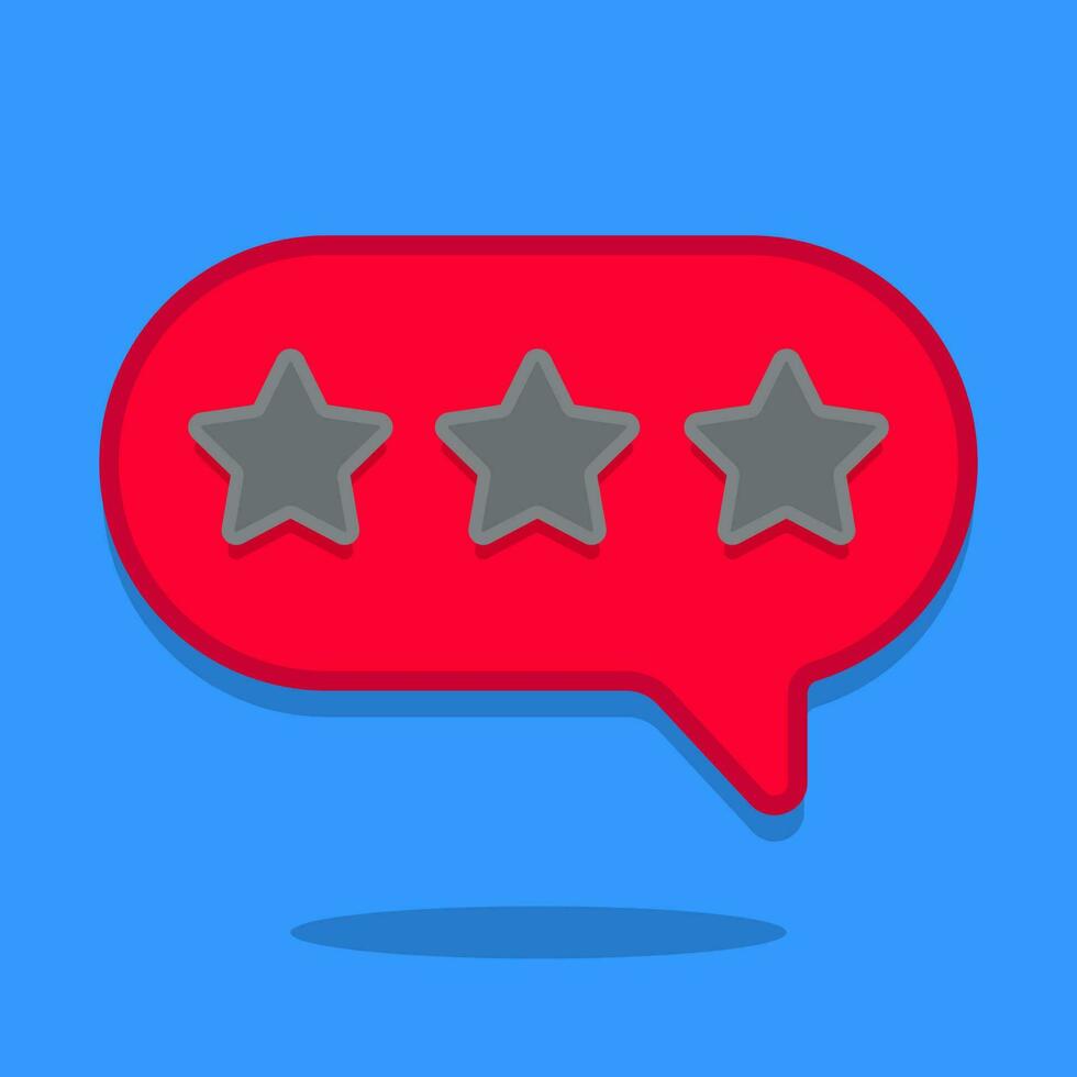 Three stars. Customer rating, reviews. Isolated on blue background. Vector illustration.