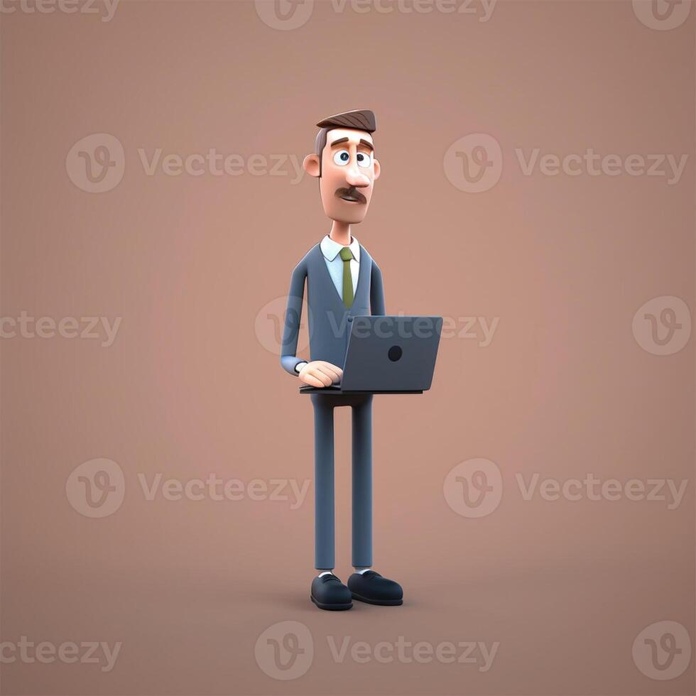 A man in a suit with a black laptop Generated photo