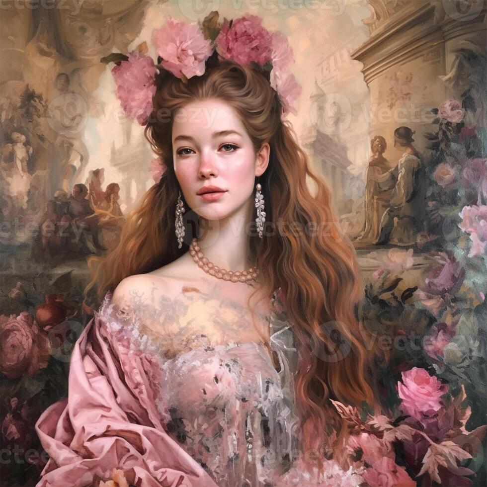 A painting of a woman with long hair Generated photo
