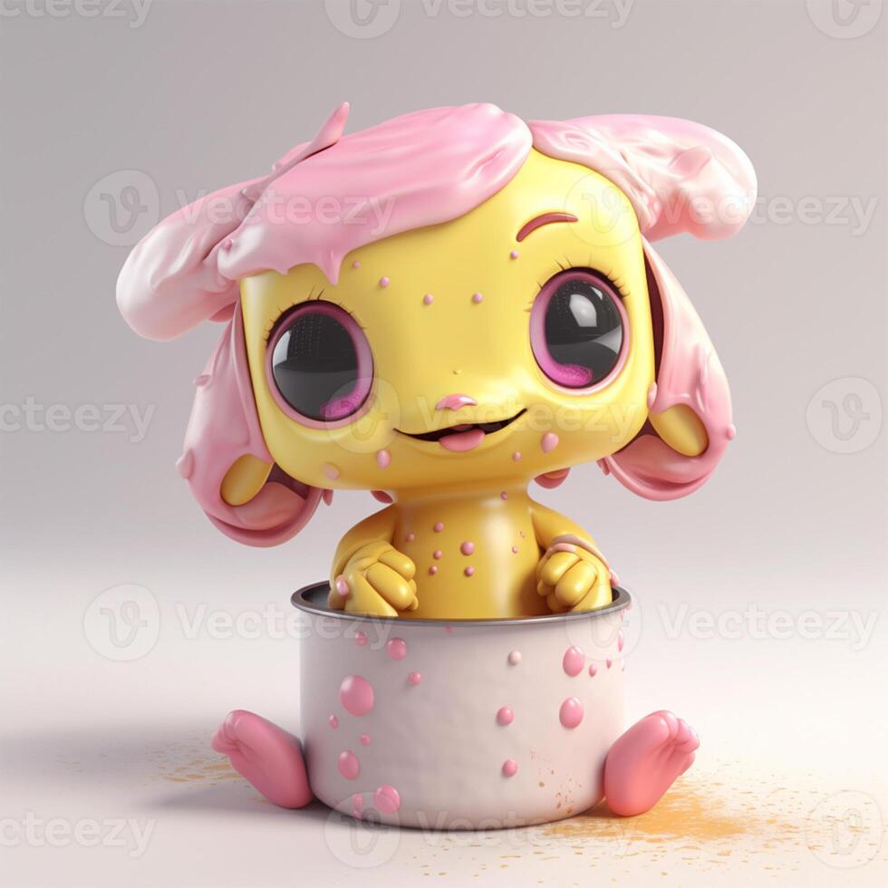 A toy doll with pink hair Generated photo