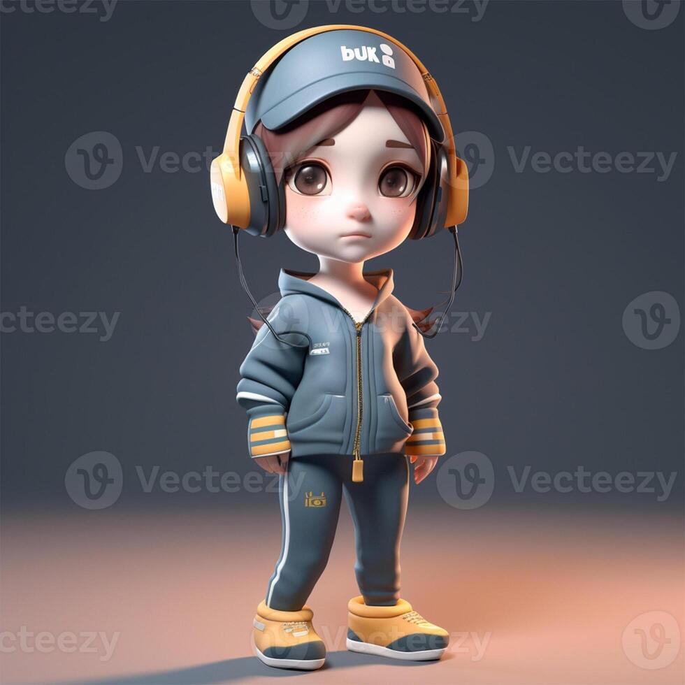A cartoon character with a cap and headphones Generated photo