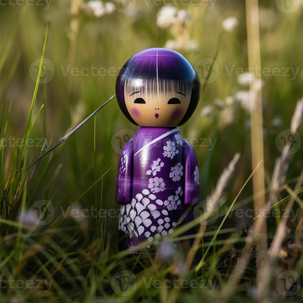 A purple doll with a white flower Generated photo