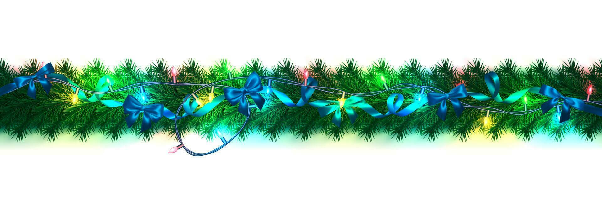 Festive Christmas or New Year garland. Christmas Tree Branches. Holiday's Background. Vector illustration