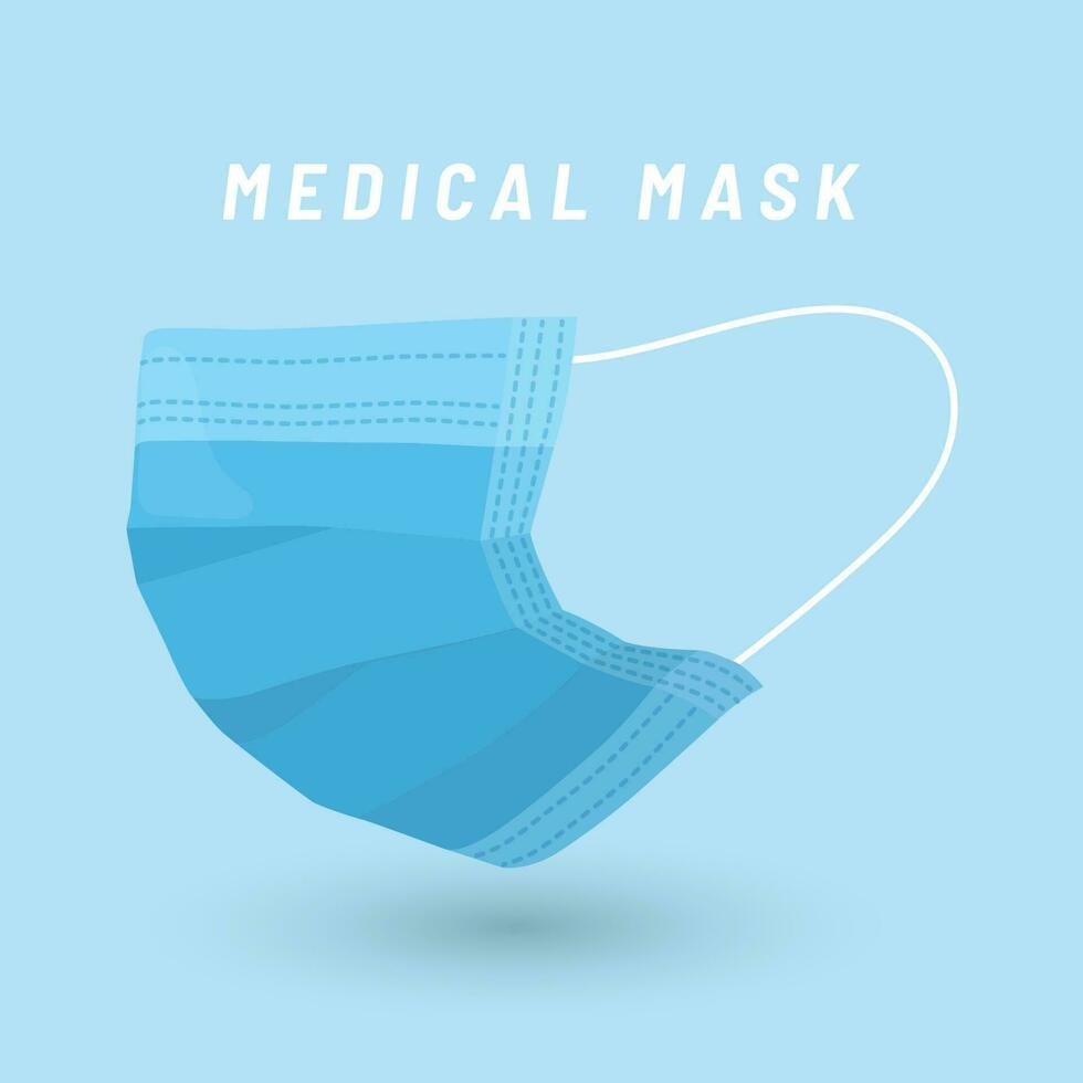 Medical face mask. Blue medical mask in cartun stile. Vector illustration
