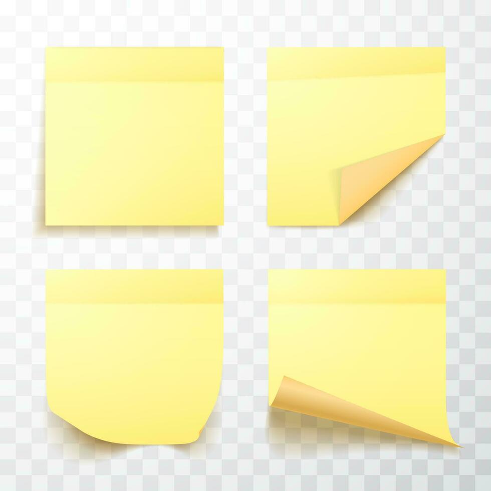 Yellow colored sheet of note papers with shadow, ready for your message. Realistic. Vector illustration