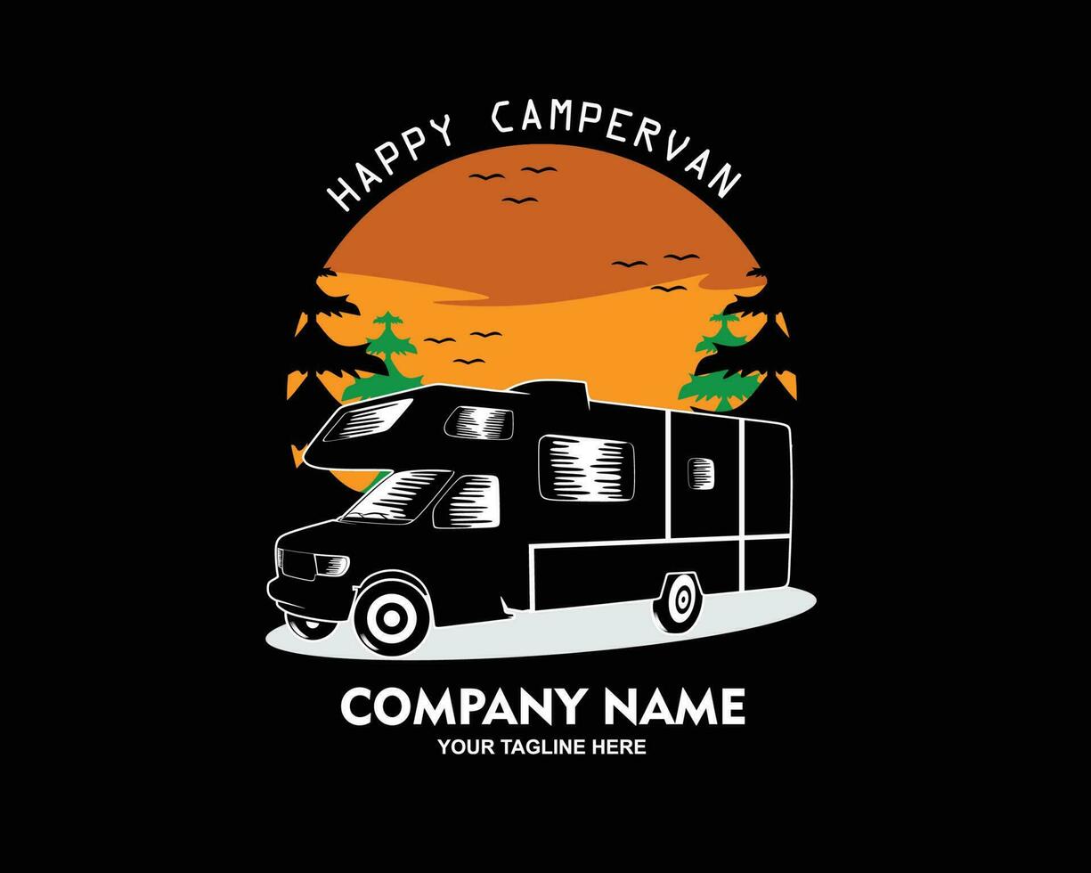 Adventure Camper Car Logo Silhouette Design vector