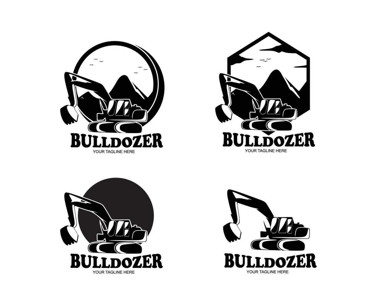 Set of Excavation work emblems design, emblems of bulldozer or building vector