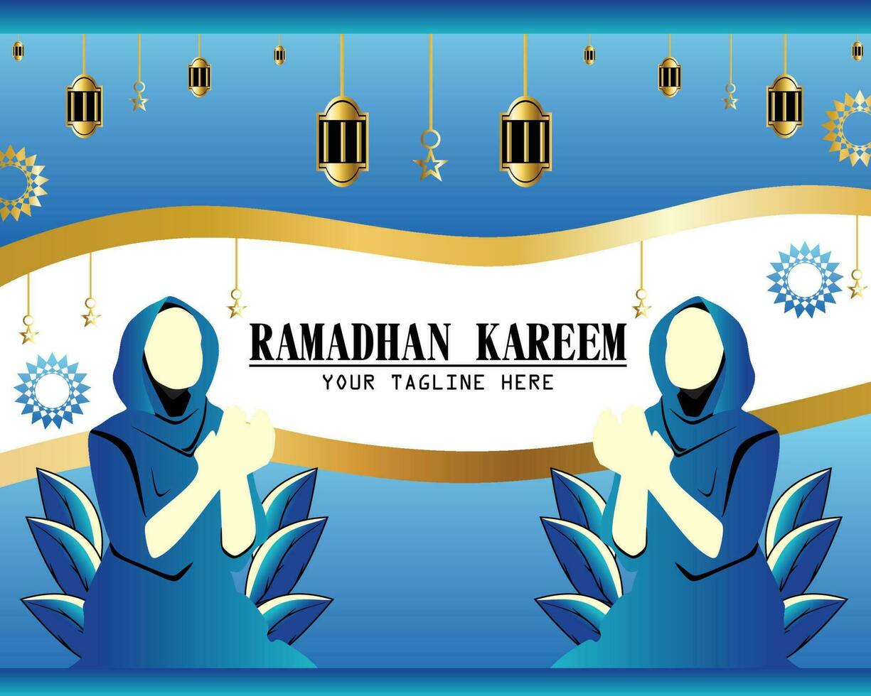 Two women are praying to Allah.ramadan kareem background template vector