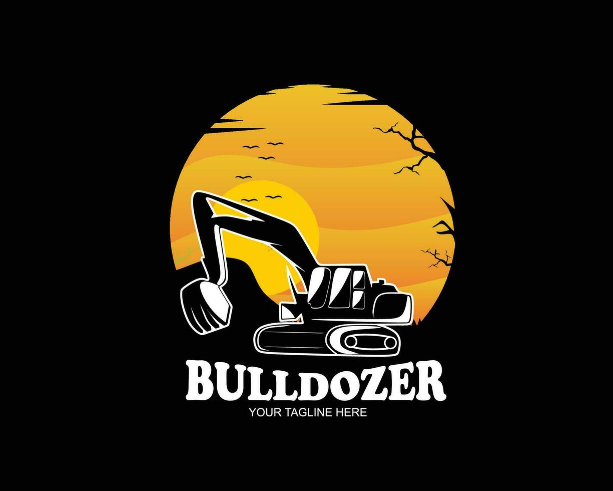 Bulldozer or building silhouette in the forest vector