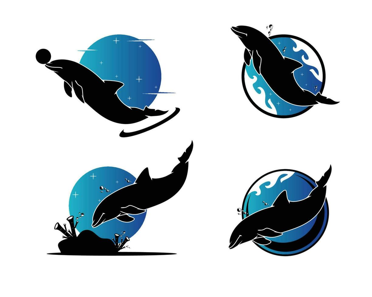 circus dolphin logo collection silhouette vector