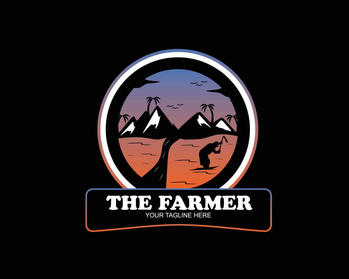 Silhouette of farmer hoeing vector