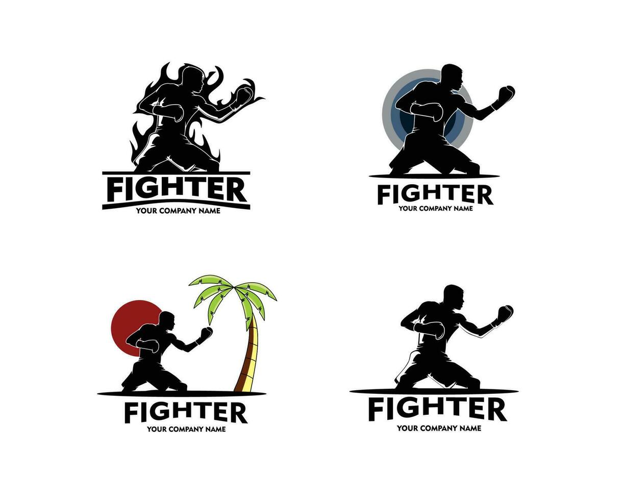 conjunto de hombre boxeo logo silueta diseño colección vector