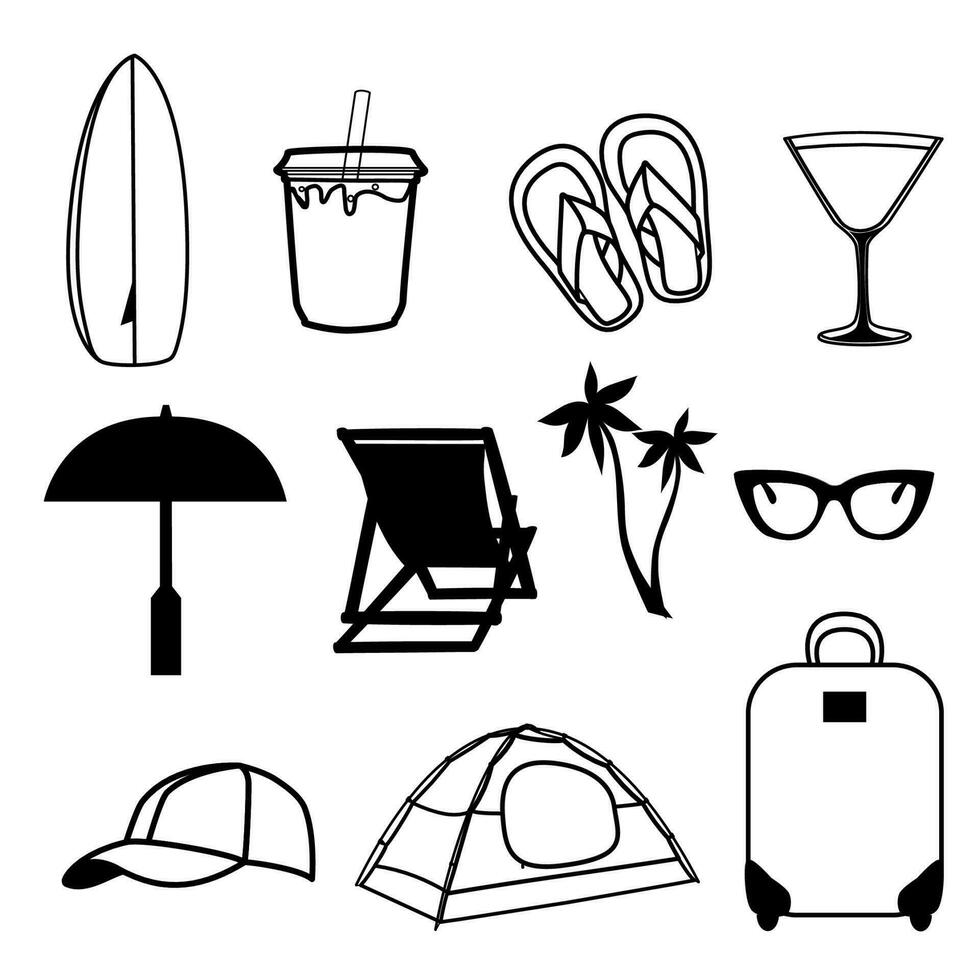 Travel icons set in doodle technique vector