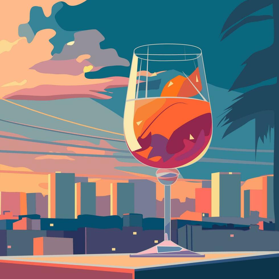 Cocktail on the background of the urban landscape vector