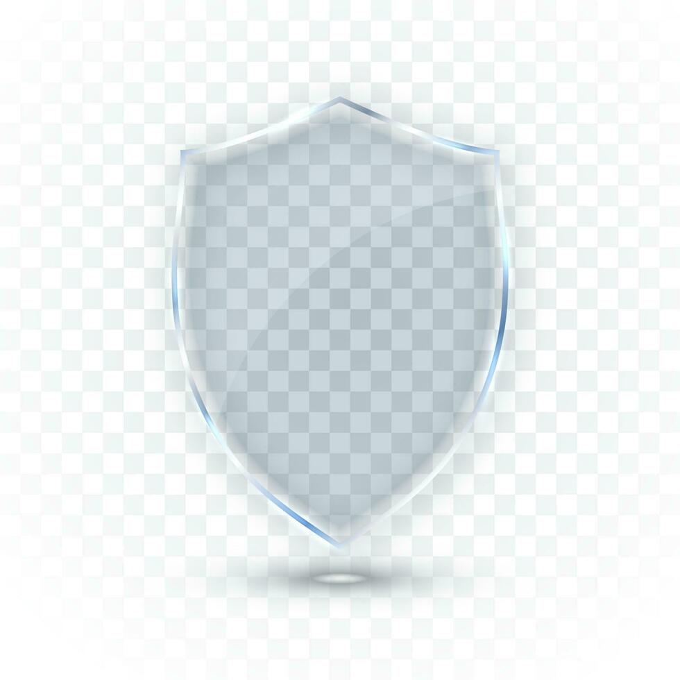 Transparent glass shield. Glass Badge Icon. Protection Shield Concept. Vector illustration