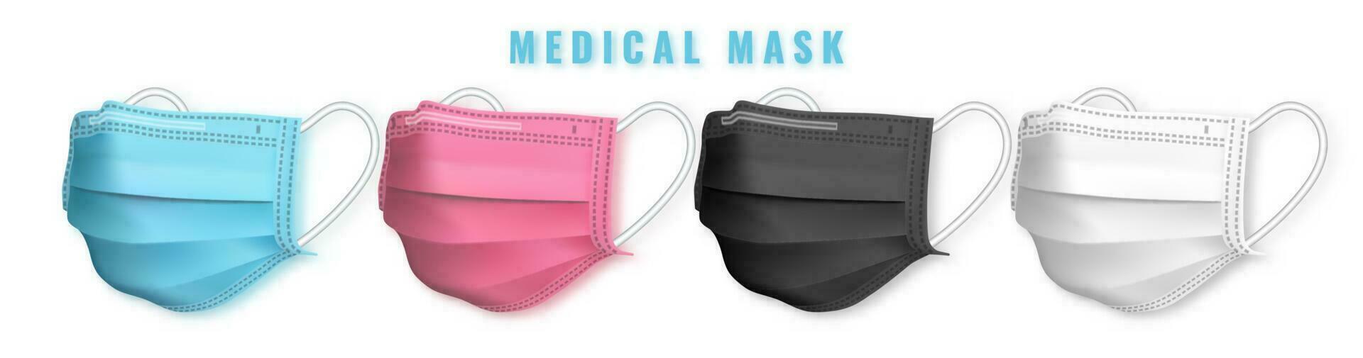 Realistic medical face mask. Details 3d medical mask. Vector illustration