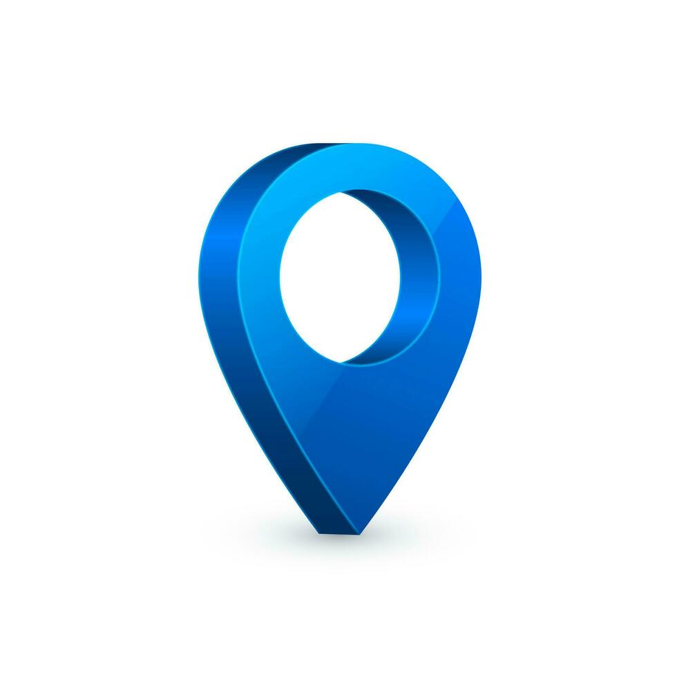 3d map pointer. Blue navigator symbol isolated on white background. Vector illustration